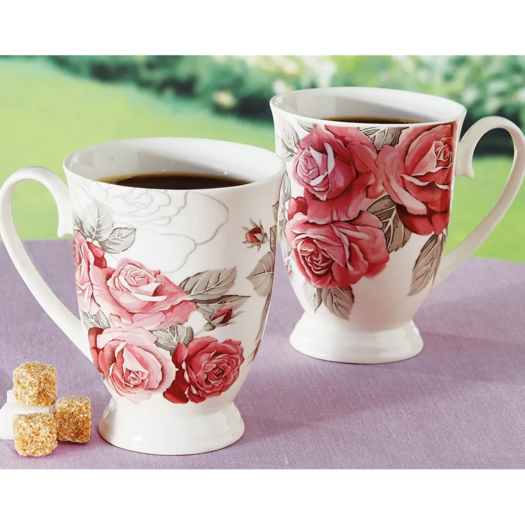 Accessoires Petit-Déjeuner|Art De La Table-Tempsl 2 mugs motif roses