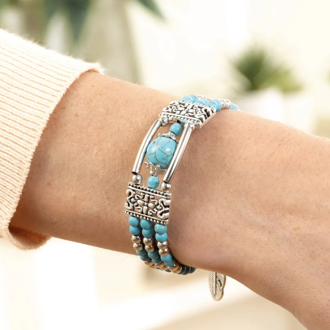 Produits De Beauté-Tempsl Bracelet coloris argenté et turquoise