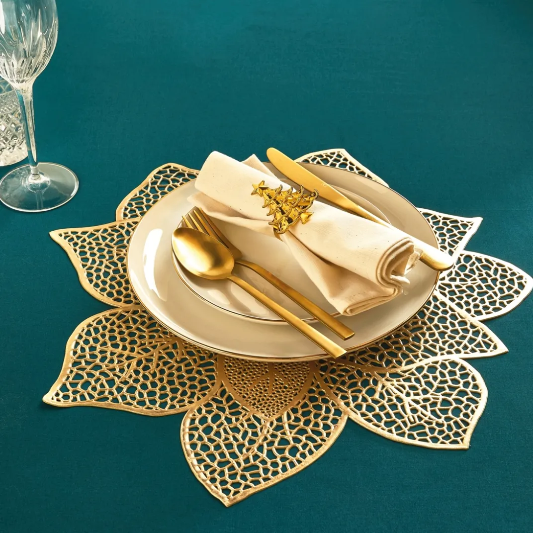 Table De Noël|Art De La Table-Tempsl Chemin ou set de table poinsettia doré