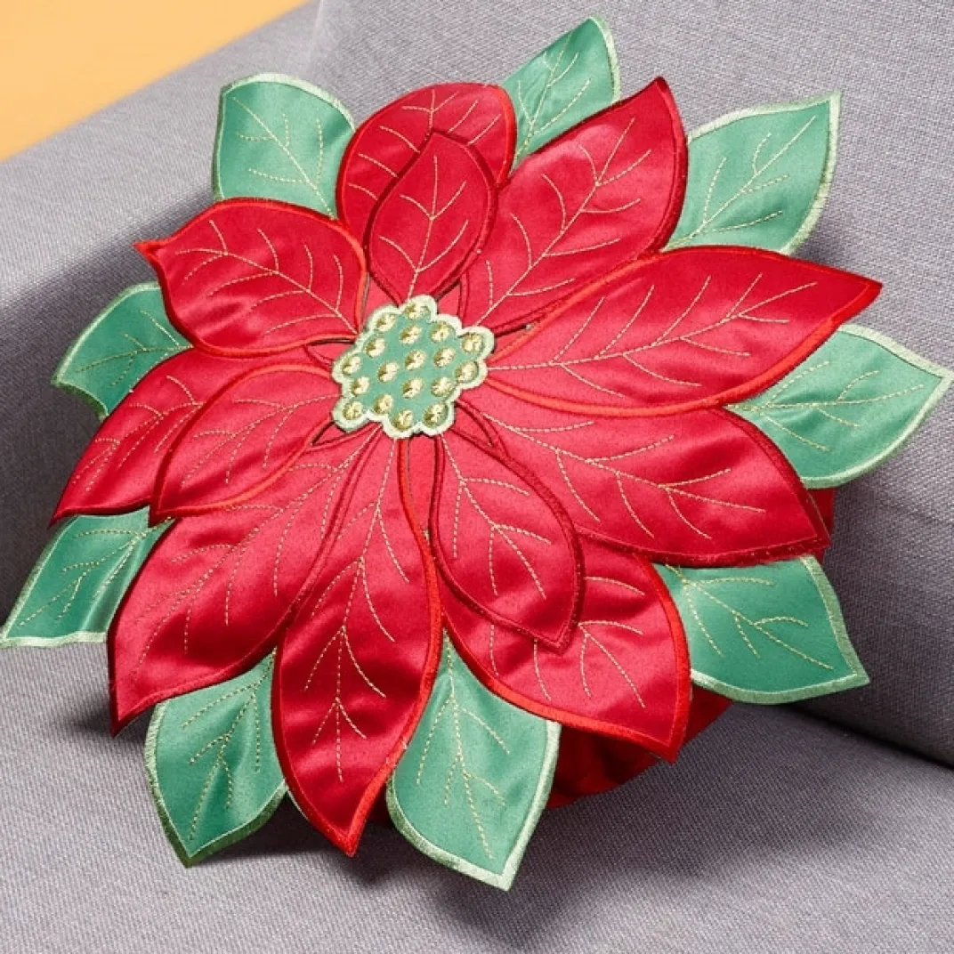 Décorations Intérieures Noël|Décorations-Tempsl Coussin rond fleur poinsettia