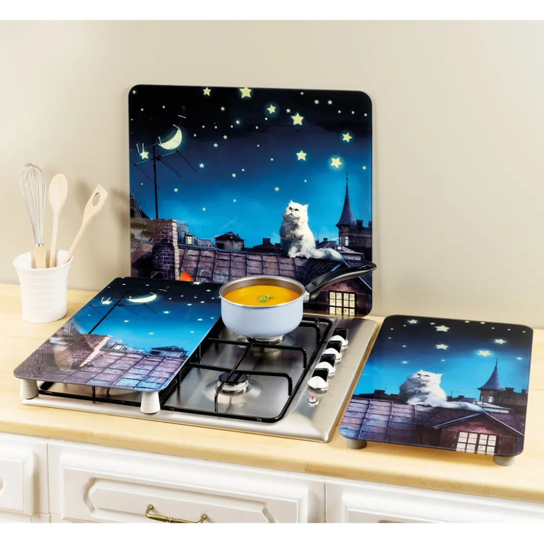Organisation Et Entretien|Décorations Cuisine-Tempsl Couvre plaques Moon cat ou Lot de 2