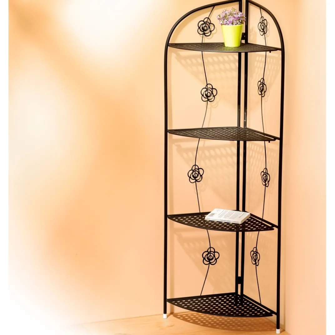 Décorations|Petits Meubles-Tempsl Etagère d'angle à fleurs en métal