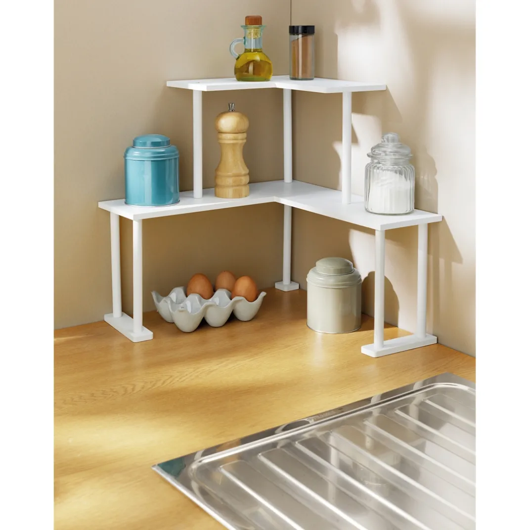 Organisation Et Entretien-Tempsl Etagère d'angle blanche