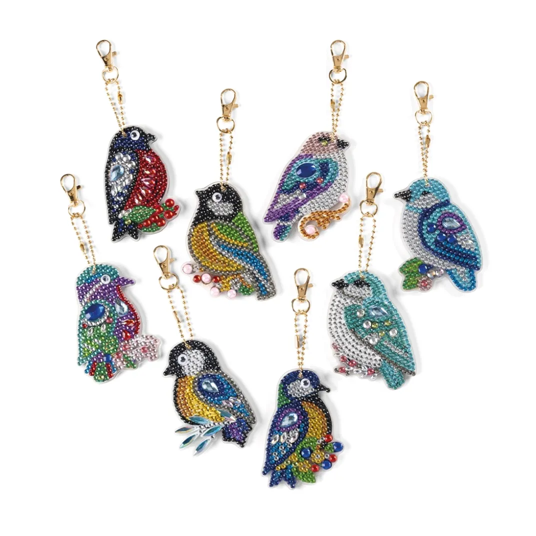 Loisirs Créatifs-Tempsl Kit broderie diamant 8 porte-clefs oiseaux