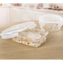 Fraîcheur / Conservation-Tempsl Lot de 3 boîtes borosilicate fleuries