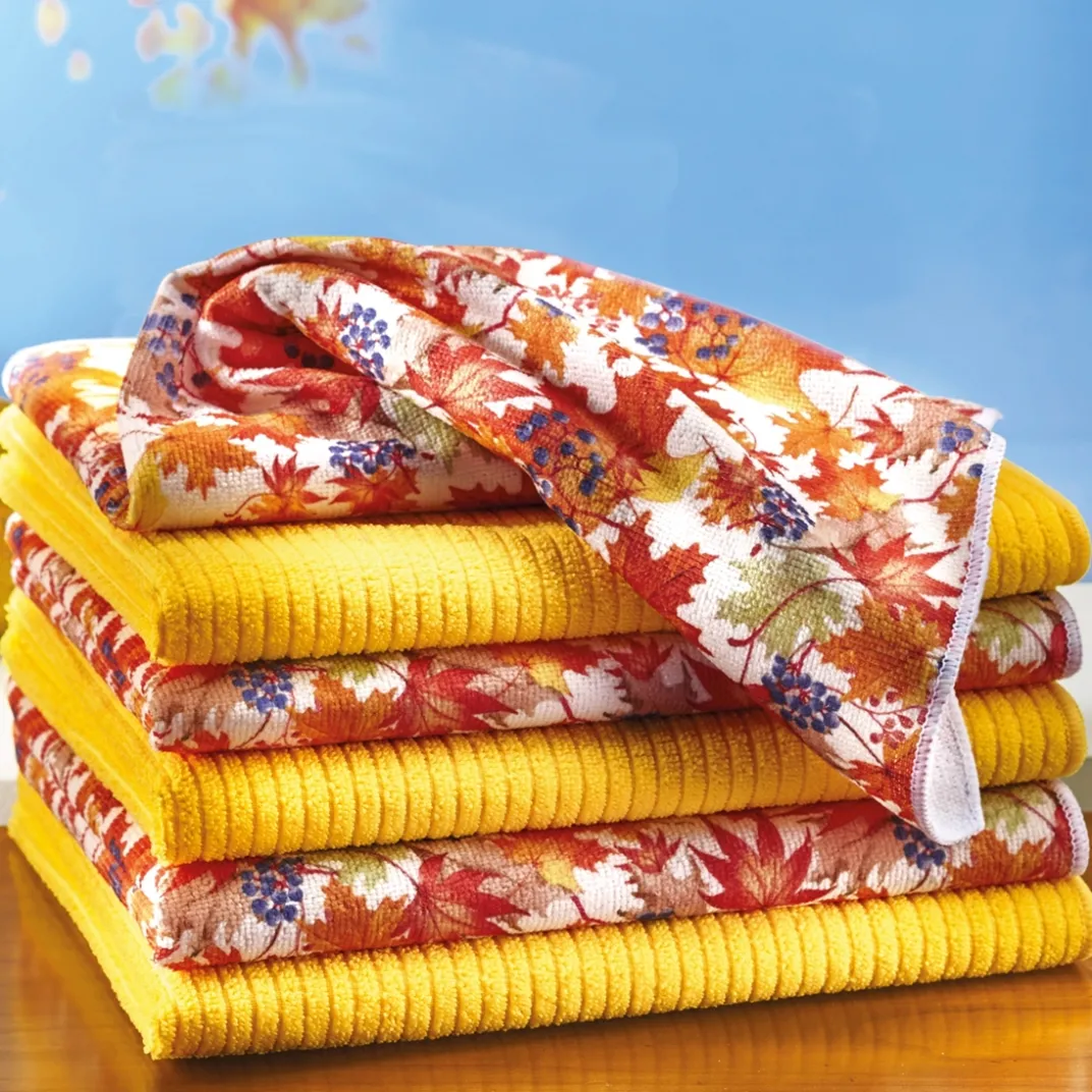 Organisation Et Entretien|Décorations Cuisine-Tempsl Lot de 6 chiffons microfibres automne