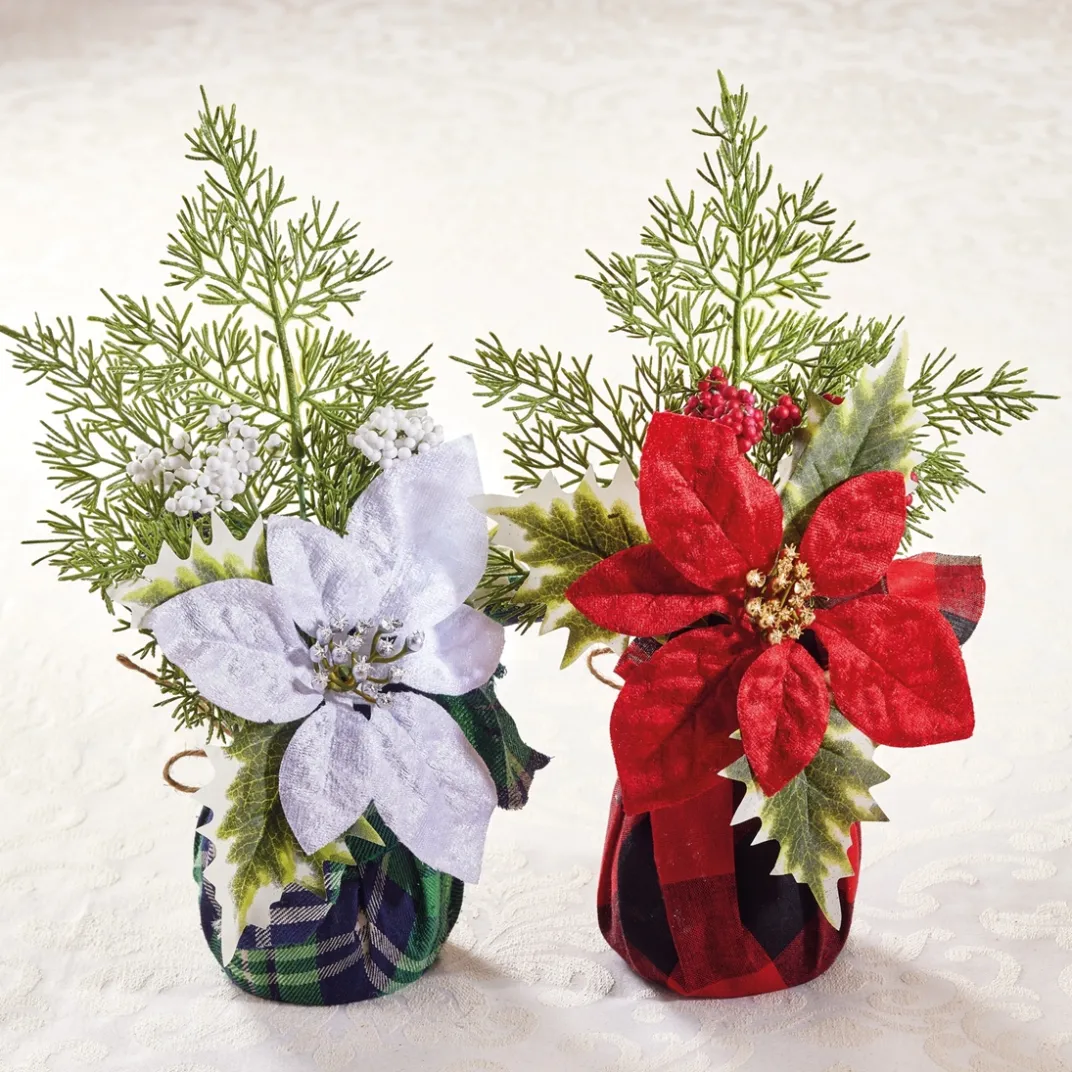 Décorations Intérieures Noël|Décorations-Tempsl Lot de 2 poinsettias : 1 rouge + 1 blanc