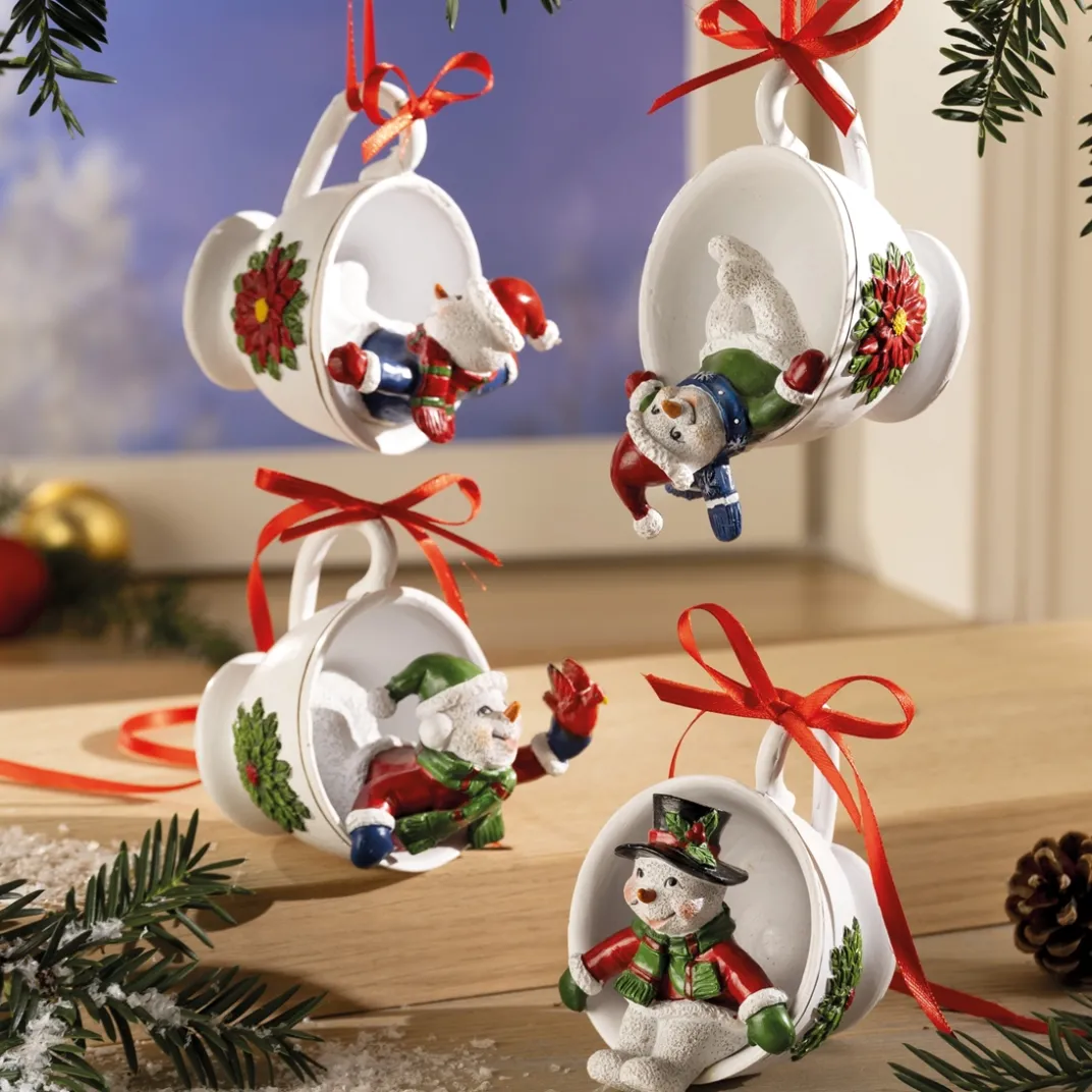 Décorations Intérieures Noël|Décorations-Tempsl Lot de 4 suspensions bonhomme de neige