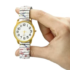 Produits De Beauté-Tempsl Montre blanche élastiquée imprimée