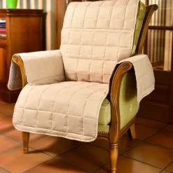 Idées Cadeaux Noël|Décorations-Tempsl Protège fauteuil matelassé beige / Protège canapé matelassé 2 ou 3 places beige