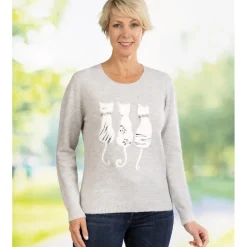 Idées Cadeaux Noël|Vêtements-Tempsl Pull chat gris