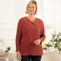 Vêtements-Tempsl Pull poilu chenille brique