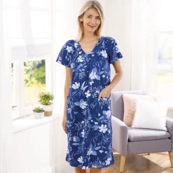Vêtements-Tempsl Robe en coton avec poches bleue
