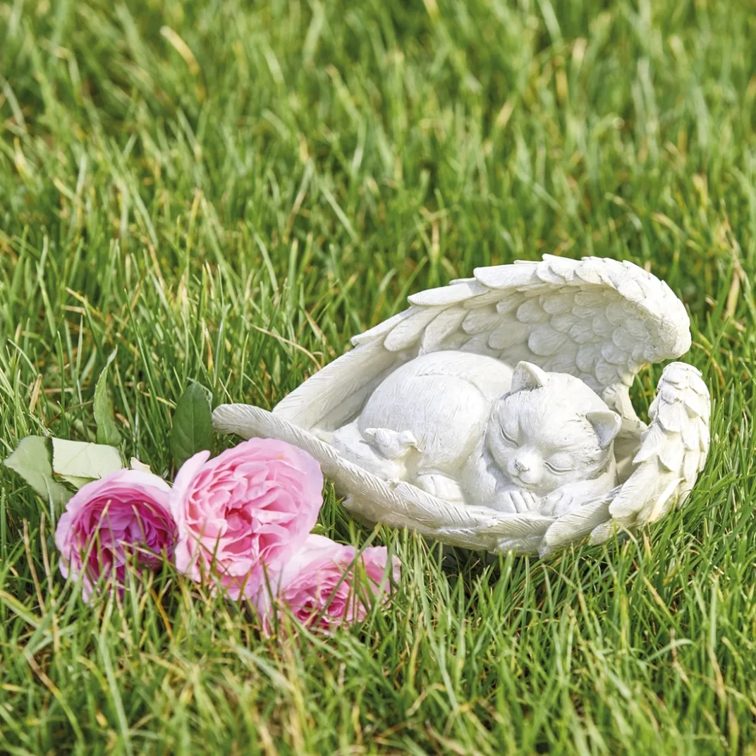 Décorations Jardin Et Extérieur-Tempsl Statuette ange chat ou chien endormi