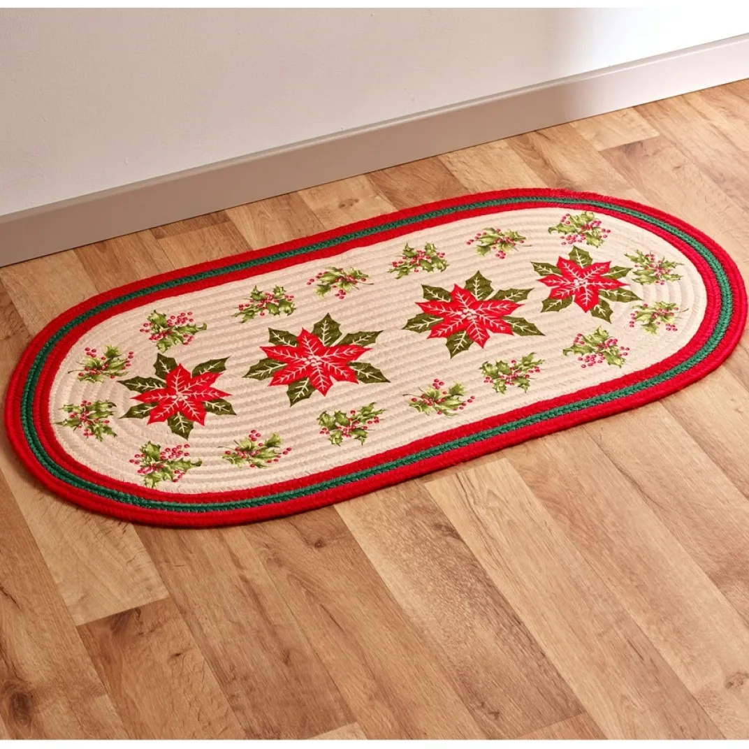 Décorations Intérieures Noël|Décorations Cuisine-Tempsl Tapis ovale poinsettias